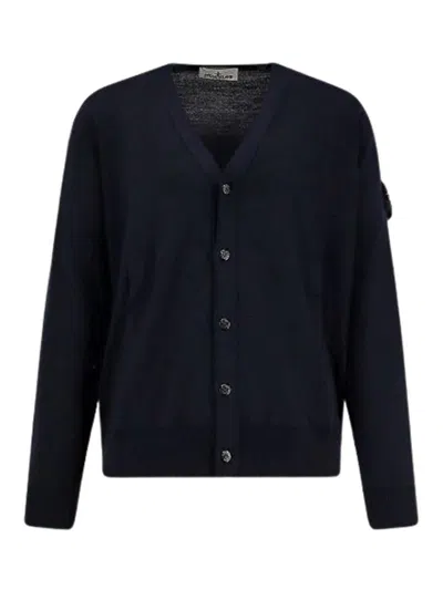 Stone Island Cardigan In Lana Vergine In Blue