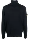 Stone Island Black Sweater With High Neck And Patch Logo On The Sleeve In Wool In Blue