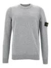 Stone Island Lightweight Wool Crew Neck Sweater With Raglan Sleeves Clothing In Gray