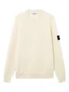 Stone Island Crew Neck Wool Sweater With Reverse Stitch Details In White
