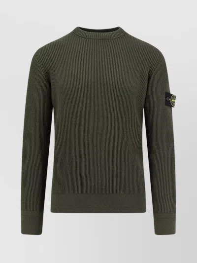 Stone Island Ribbed Knit Sweater With Crew Neckline In Green