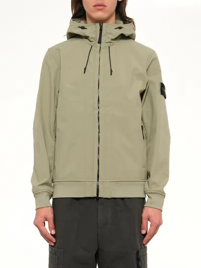 Stone Island Q100004 Soft Shell Hooded Jacket In Gray
