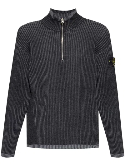 Stone Island Compass-badge Zip-up Jumper In V0m65 Charcoal Grey Melange