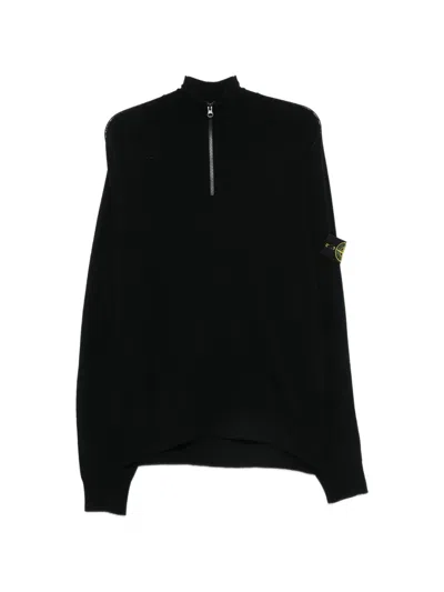 Stone Island Quarter-zip Sweater In Black
