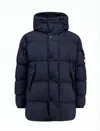 Stone Island Quilted Blue Padded Jacket With Hood And Oversized Fit In Blue