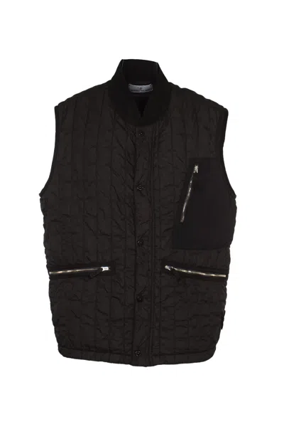 Stone Island Quilted Buttoned Vest In Black