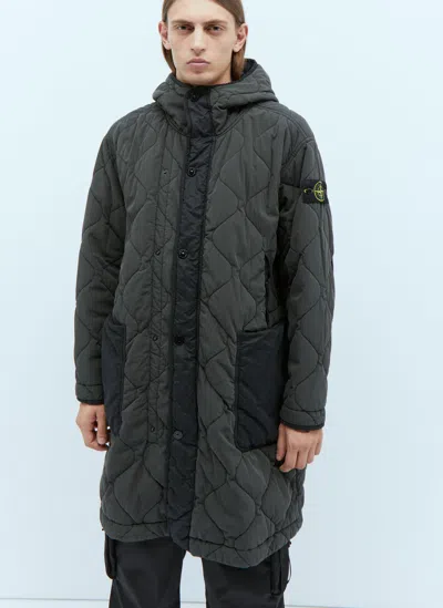 Stone Island Quilted Compass Patch Coat In Grey