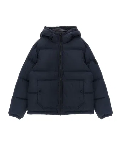 Stone Island Quilted Cotton Jacket With Logo Patch In Blue