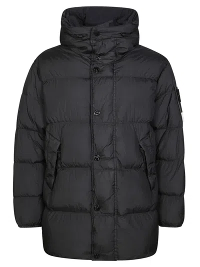 Stone Island Quilted Down Coat With Hood In Black