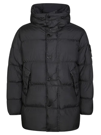 Stone Island Quilted Down Coat With Hood In Black