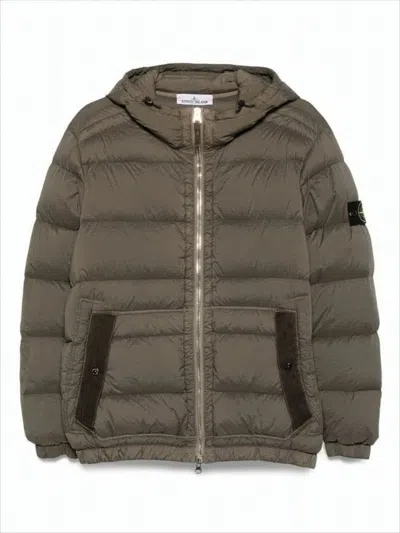 Stone Island Quilted Down Jacket With Adjustable Hood And Signature Patch In Brown