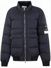 Stone Island Quilted Down Jacket With Ribbed Cuffs And Signature Patch In Blue