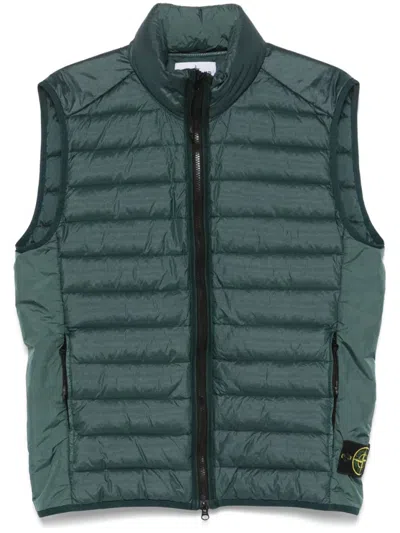 Stone Island Quilted Gilet With Detachable Compass Badge In Green