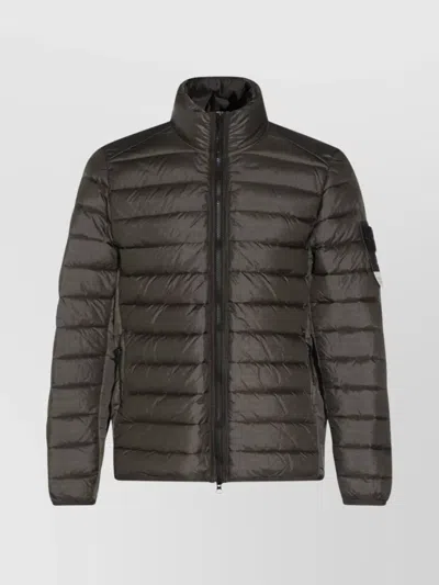 Stone Island Quilted High Collar Jackets With Side Pockets In Green