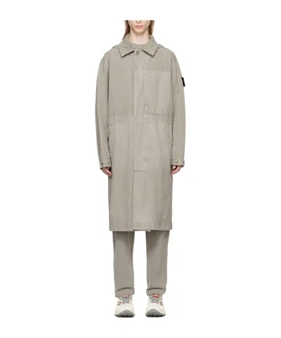 Stone Island Quilted Hood Coat In Gray