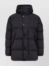 Stone Island Quilted Short Parka With Hood And Button Closures