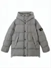 Stone Island Quilted Hooded Down Jacket With Angular Flap Pockets In Gray