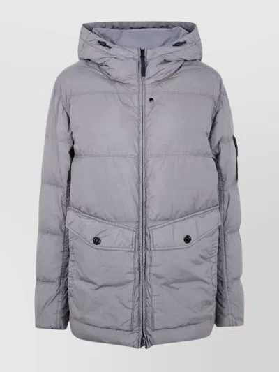 Stone Island Quilted Hooded Down Jacket With Front Pockets In Gray