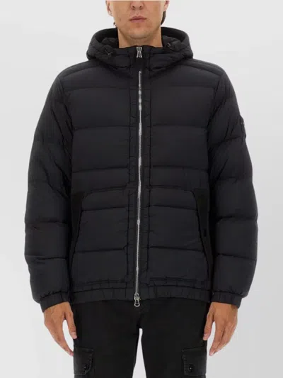 Stone Island Quilted Hooded Jacket Elasticated Cuffs In Black