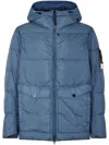 Stone Island Quilted Hooded Jacket With Two Front Pockets In Blue