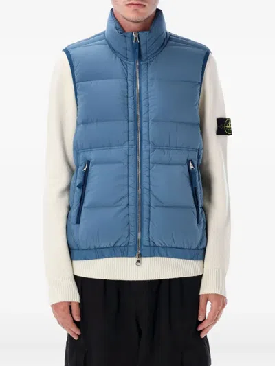 Stone Island Quilted Logo-patch Gilet In Blue