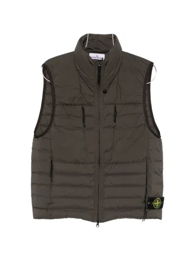 Stone Island Quilted Logo-patch Gilet In Brown