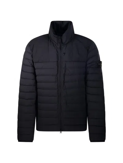 Stone Island Stand Collar Downjacket With Anti-drop Finish In Blue