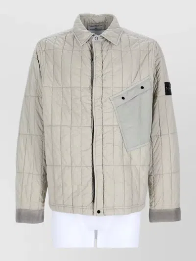 Stone Island Quilted Long Sleeve Coat Transitional Weather In Neutral