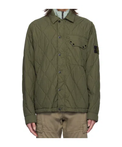 Stone Island Quilted Long-sleeved Casual Jacket In Green