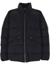 Stone Island Quilted Padded Jacket With High Collar And Zip Closure In Blue