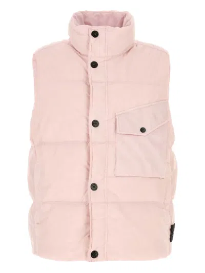 Stone Island Padded High Neck Vest With Front Pocket In Pink