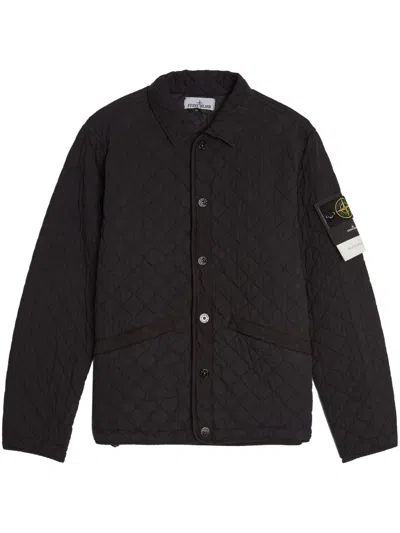 Stone Island Quilted Press-stud Bomber Jacket In Black