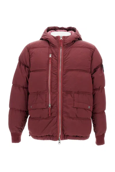 Stone Island Quilted Puffer Jacket With Adjustable Hood In Red