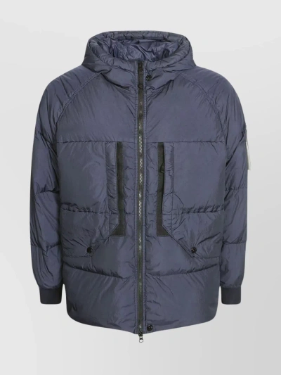 Stone Island Quilted Shell Hooded Jacket In Blue