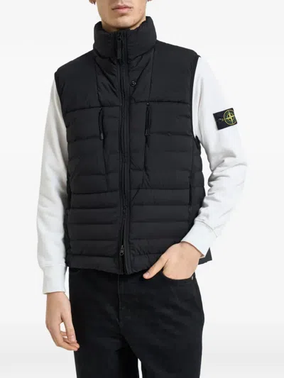 Stone Island Quilted Sleeveless Gilet In Black