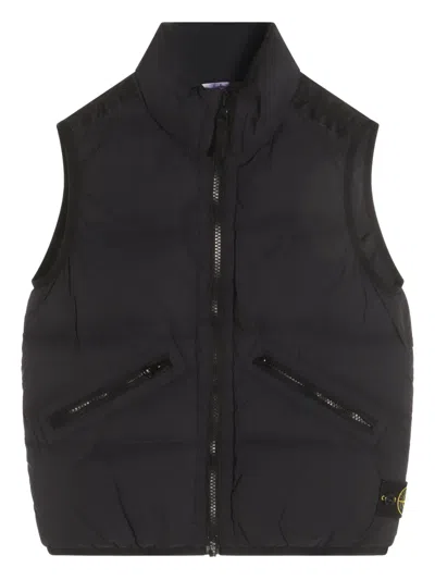 Stone Island Kids' Quilted Zip-front Gilet In Blue