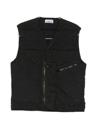 Stone Island Quilted Zip-up Vest In Black