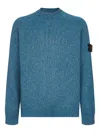 Stone Island Textured Knit Sweater With Distinctive Sleeve Patch In Blue