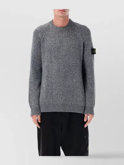 Stone Island Raglan Sleeve Knit Sweater With Ribbed Hem In Gray