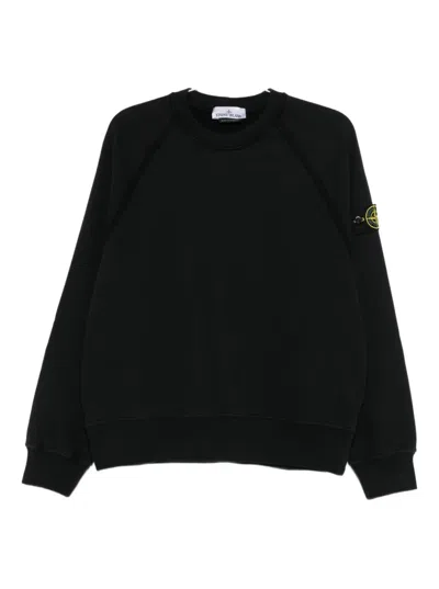 Stone Island Oversized Crewneck Sweatshirt In Brushed Organic Cotton In Black
