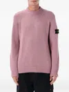 Stone Island Classic Knit Blue Sweater With Ribbed Detailing In Pink