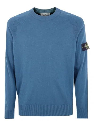 Stone Island Raglan-sleeves Logo-patch Sweater In Blue
