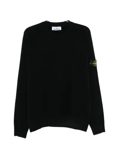 Stone Island Regular Fit Cotton Sweater With Patch Logo Detail In Black
