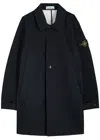 Stone Island Raso Gommato 3l Cotton-poplin Coat In Navy