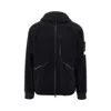 Stone Island Blue Jacket With Fixed Hood And Logo Patch On The Sleeve In Fleece Man In Blue