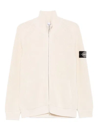 Stone Island Raw Beauty Zip-up Cardigan In White