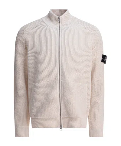 Stone Island Long-sleeved Knitted Cardigan In White