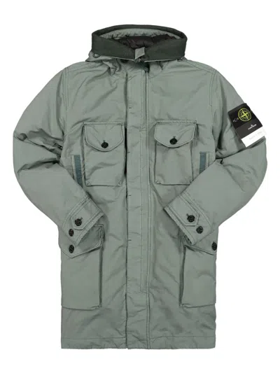 Stone Island Real Hooded Padded Jacket In Green