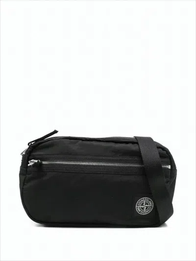 Stone Island Rectangular Polyamide Crossbody Bag With Minimalist Design In Black