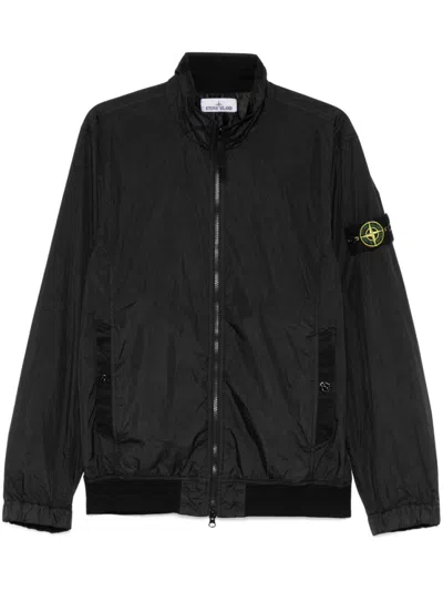 Stone Island Recycled Nylon Casual Jacket With Logo Badge In Black